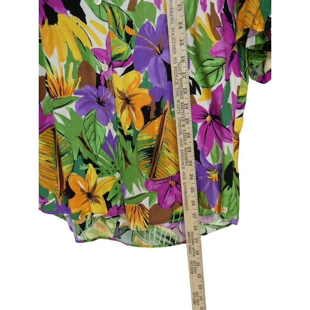 Vintage Pendleton Tall Size 16 Womens Hawaiian Shirt Colorful Purple Green - Picture 6 of 6